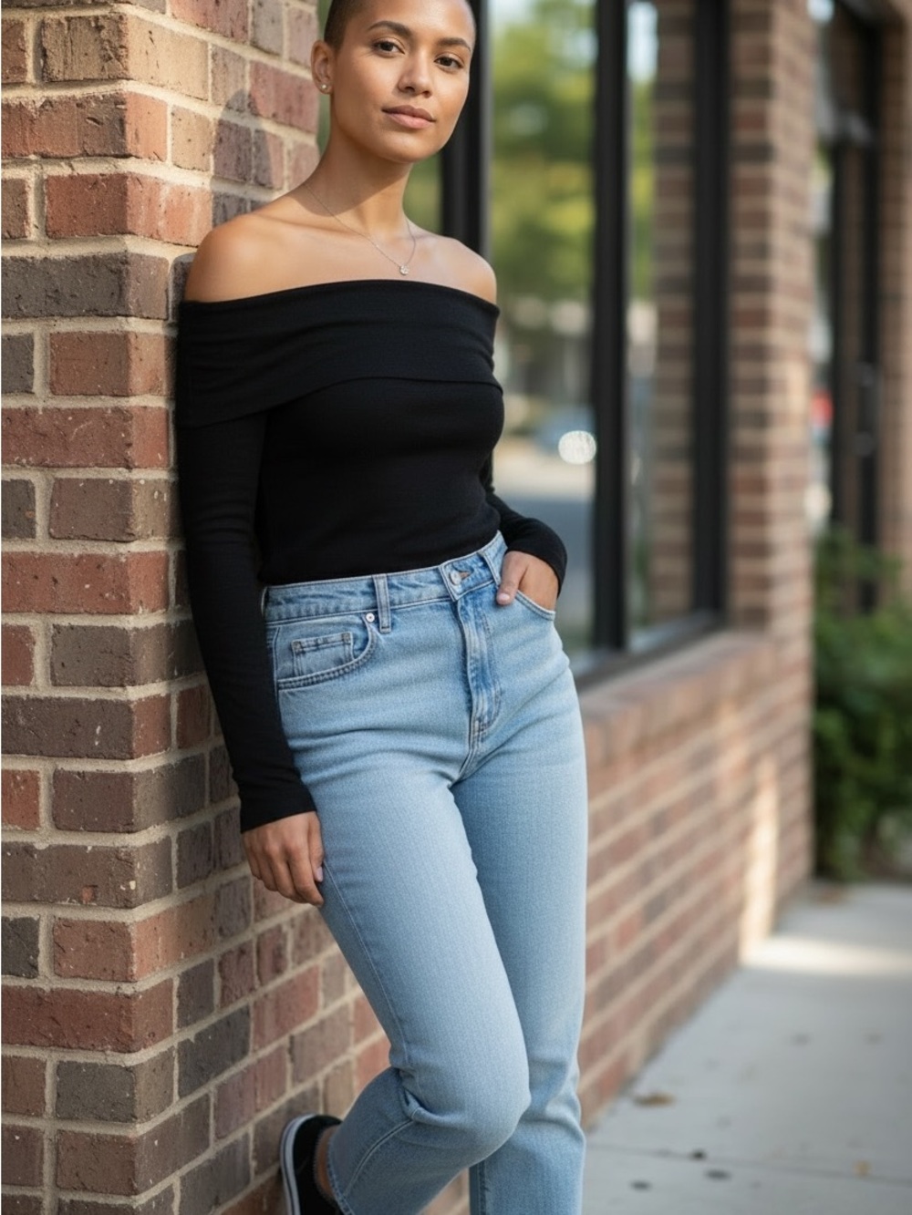 Michael Stars Black Off-the-Shoulder Jersey Blouse